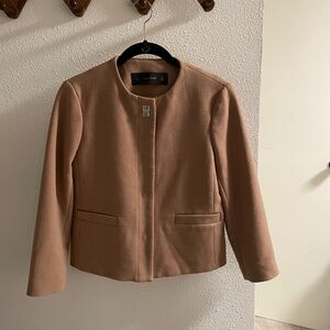 Zara Basic cropped swing jacket blazer tan camel size small